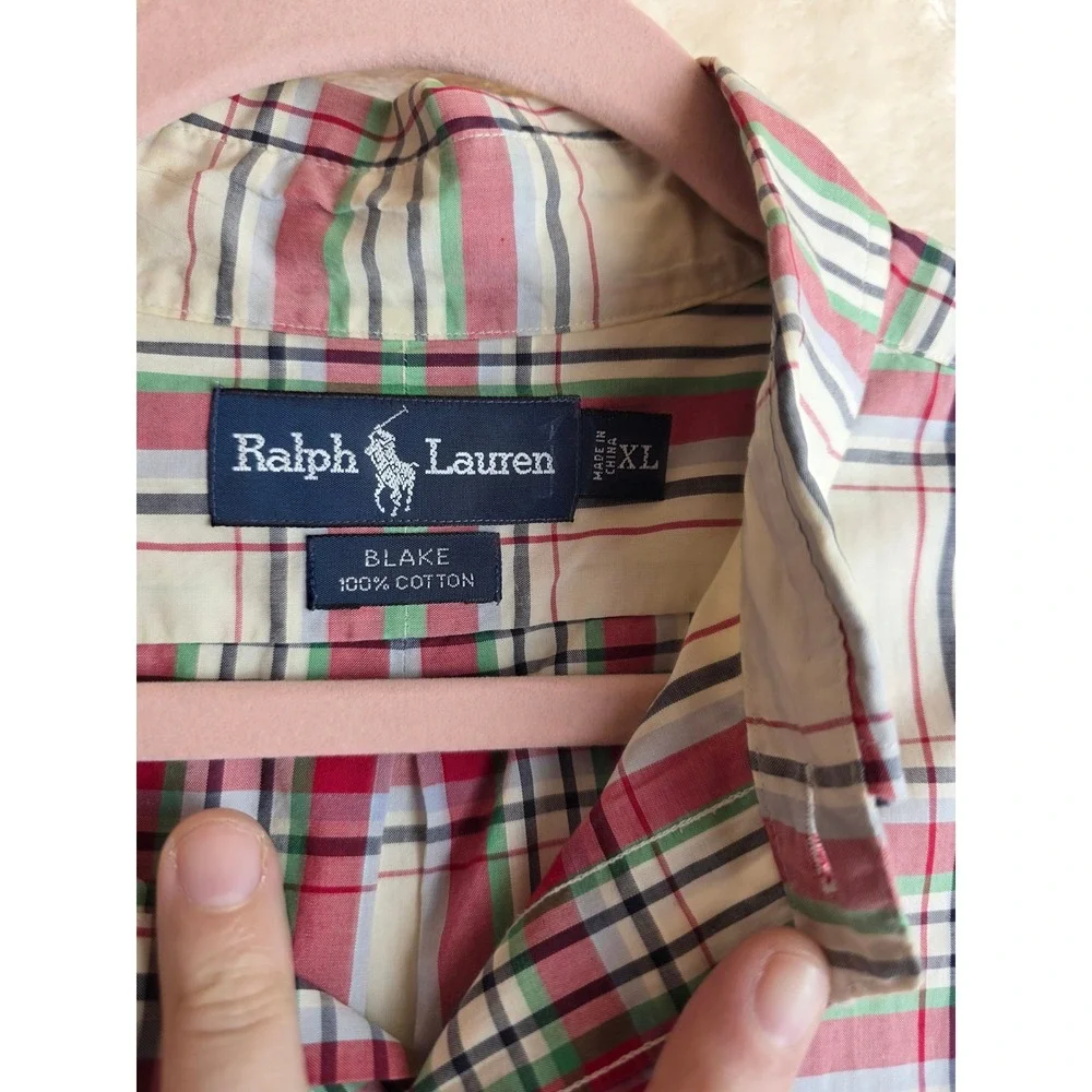 Ralph Lauren Blake Plaid Short Sleeve Button Down‎ Shirt Men XL Cream Red Green